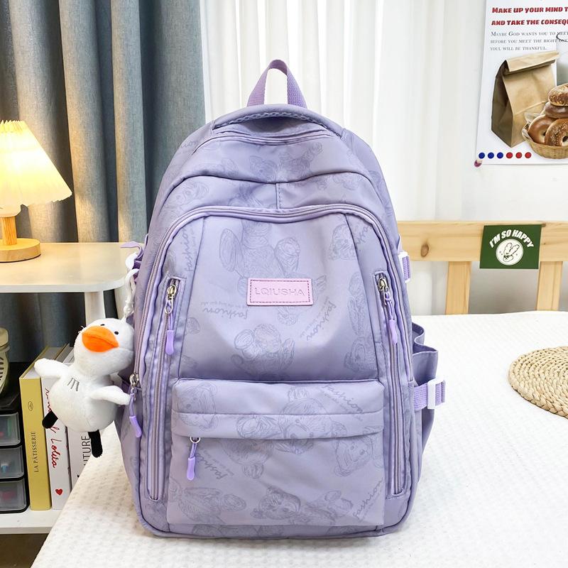 School bag for female junior high school students, simple and versatile printed bear niche design, college student computer backpack tide