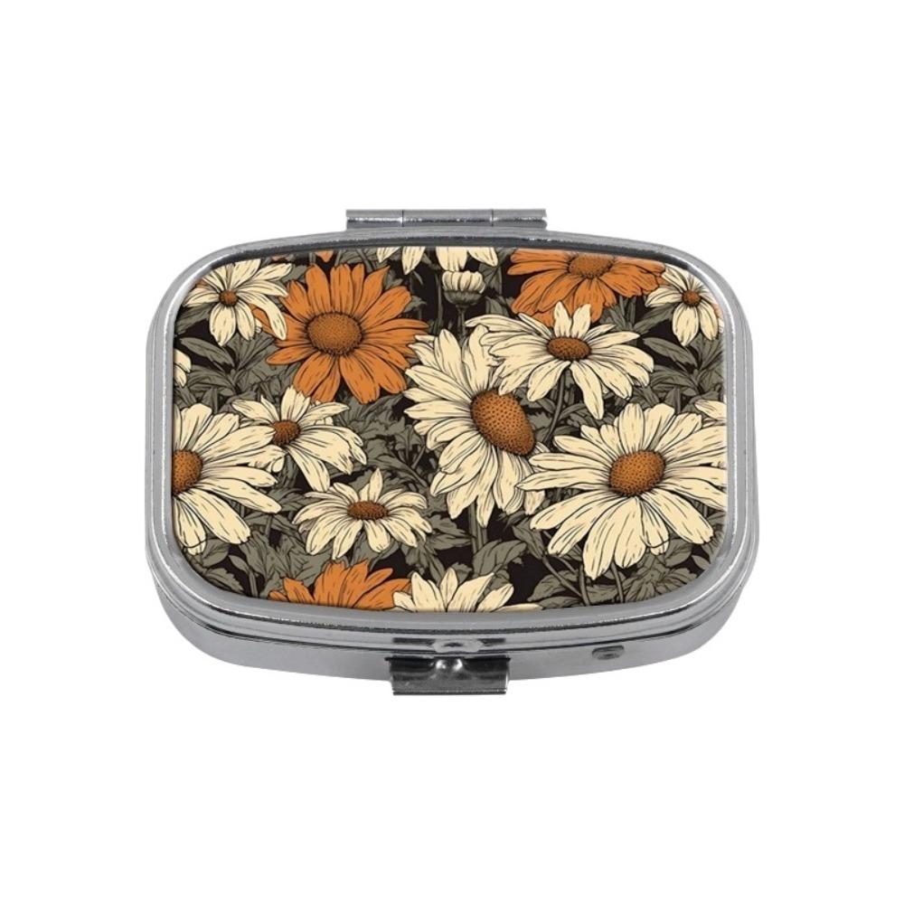 Metal Pill Case Multi-Compartment Built-In Makeup Mirror Travel Pill Organizer Secure Closure Portable Jewelry Storage Box