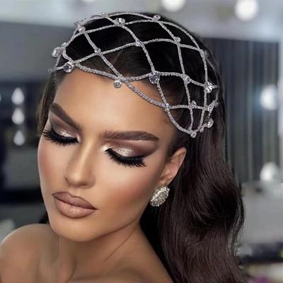 Stonefans 1920 Rhinestone Mesh Cap Headpiece για γυναίκες κορίτσια 2023 Flapper Head Chain Κοσμήματα Gatsby Cleopatra Hair Accessories