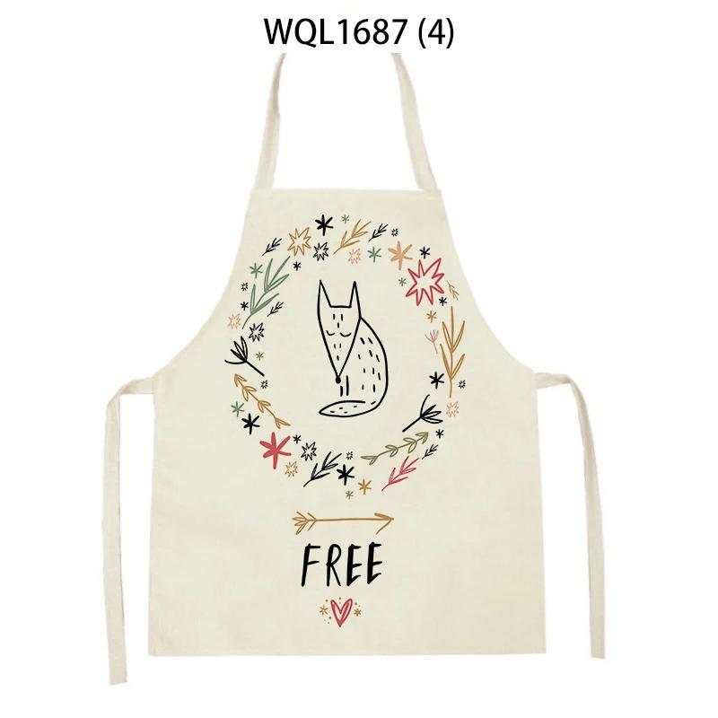 Cartoon Animal Fox Bear Pattern Kitchen Apron Woman Adult Kids Bibs Home Cooking Baking Cleaning Apron Kitchen Accessory