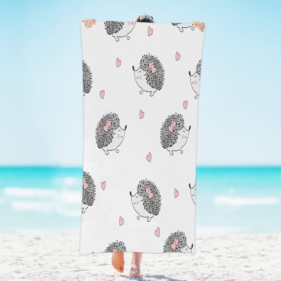 Cute Hedgehog Bath Towel Cartoon Beach Towel for Bathroom Hotel Gym Spa Sport Travel Camping Soft Absorbent Kitchen Dish Towel