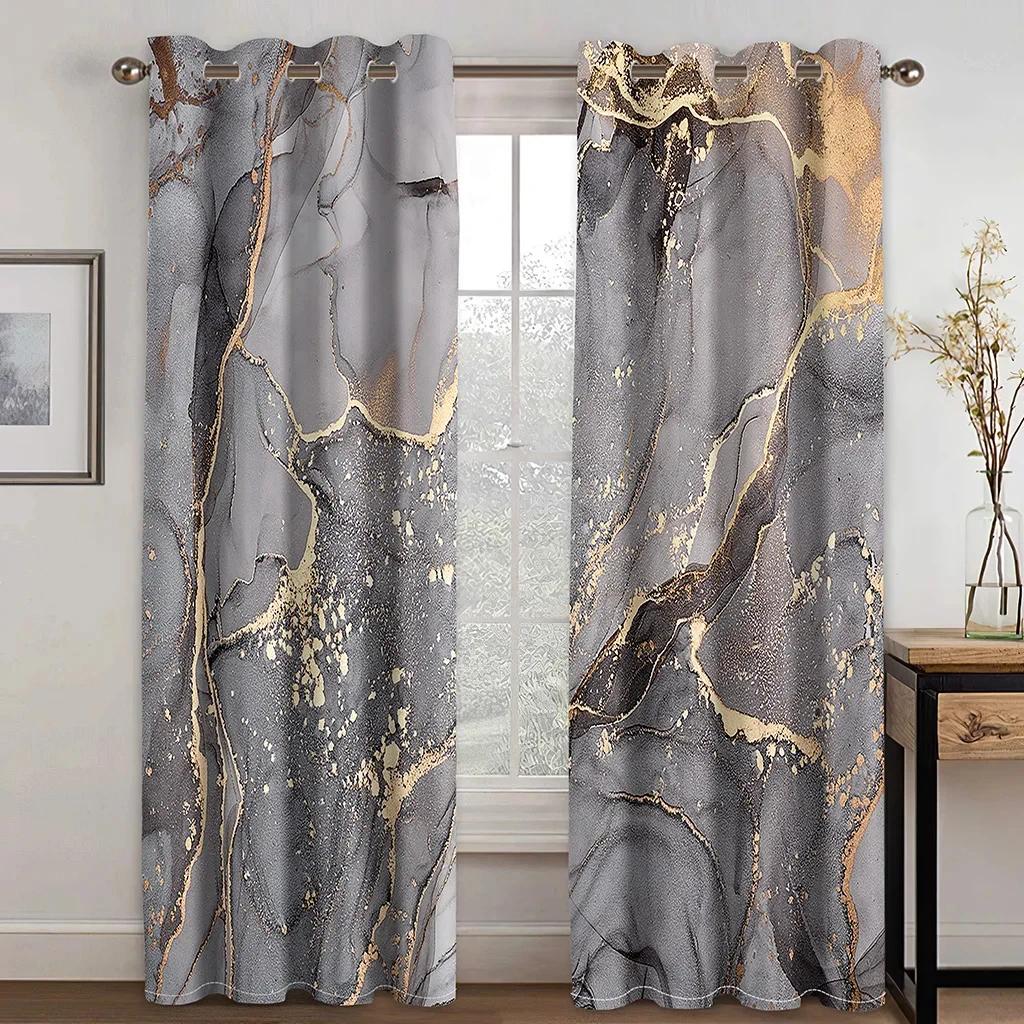 3D Blue Gold Dali Texture Curtains European Luxury Home Decor Shading Curtains 2 Panels Living Room Bedroom Window Curtains