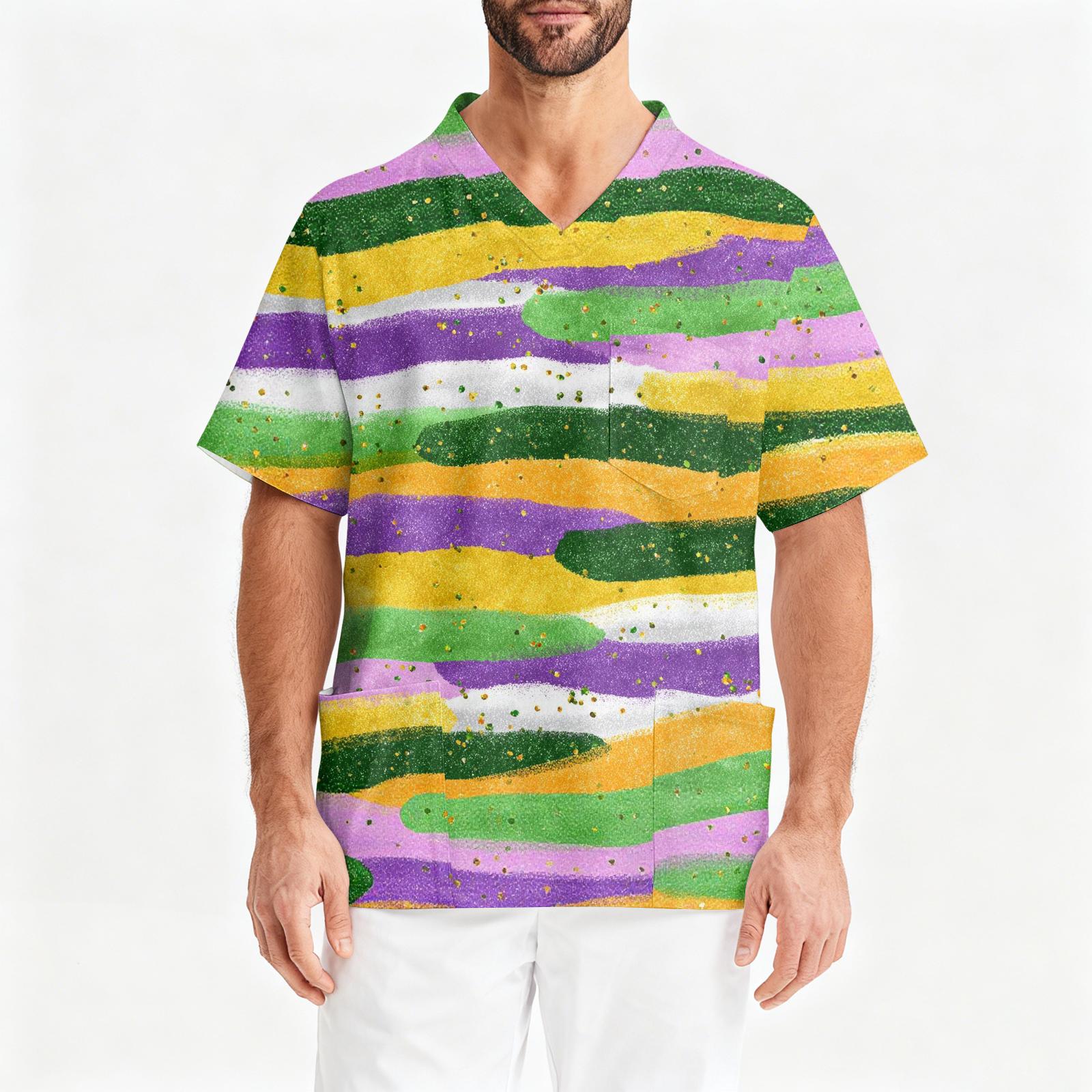 

Мужская рабочая блузка с короткими рукавами и v-образным вырезом с принтом, топ с нагрудным карманом XL