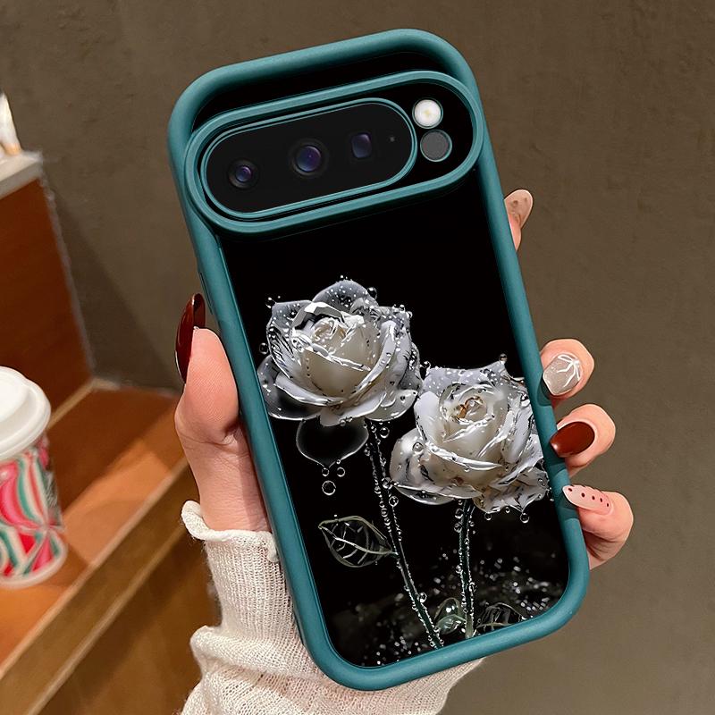 Black Rose Lotus Flower Pattern Phone Case For Google Pixel 8 7 Pro 8A 9 Pro XL Candy Color Soft TPU Silicone Shockproof Cover For Pixel 9 8 7 Pro