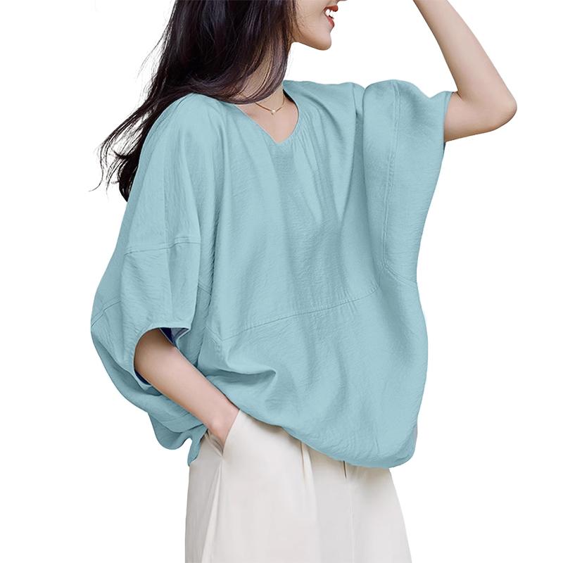 

ZANZEA Женская повседневная блузка с круглым вырезом, однотонная, с рукавом до локтя 5XL синий