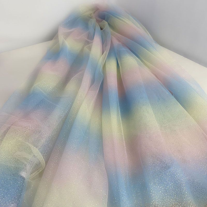 Gradient Rainbow Tulle Fabric Star Sequin By The Meter for Dress Hanfu Wedding Package DIY Sewing Cloth Soft Thin Draping Blue