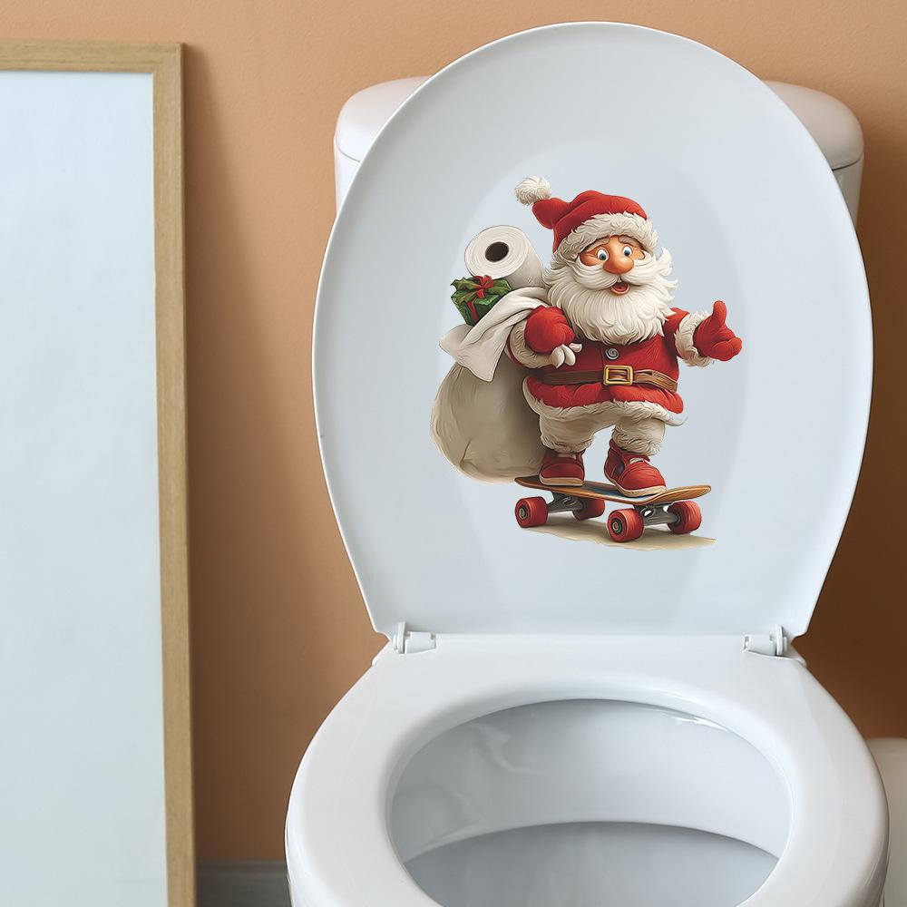 Cartoon Santa Claus Toilet Sticker Removable PVC Holiday Decoration For Bedroom Nursery Bathroom Toilet Decoration Stickers
