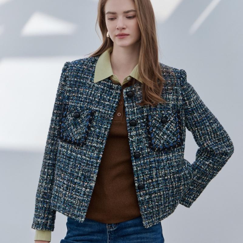 Maxza Glitter Mix Out Pocket No Collar Tweed Jacket Cd03qj300on