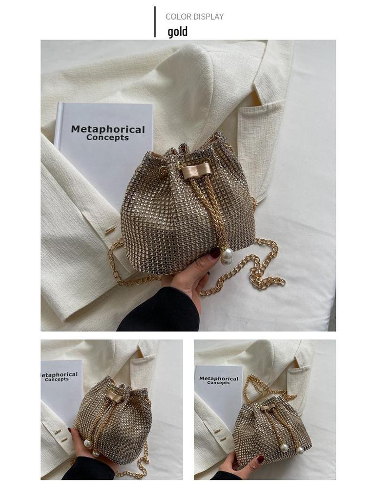 Koreanische Strass-Bucket-Handtasche – Damenmode Kette Umhängetasche