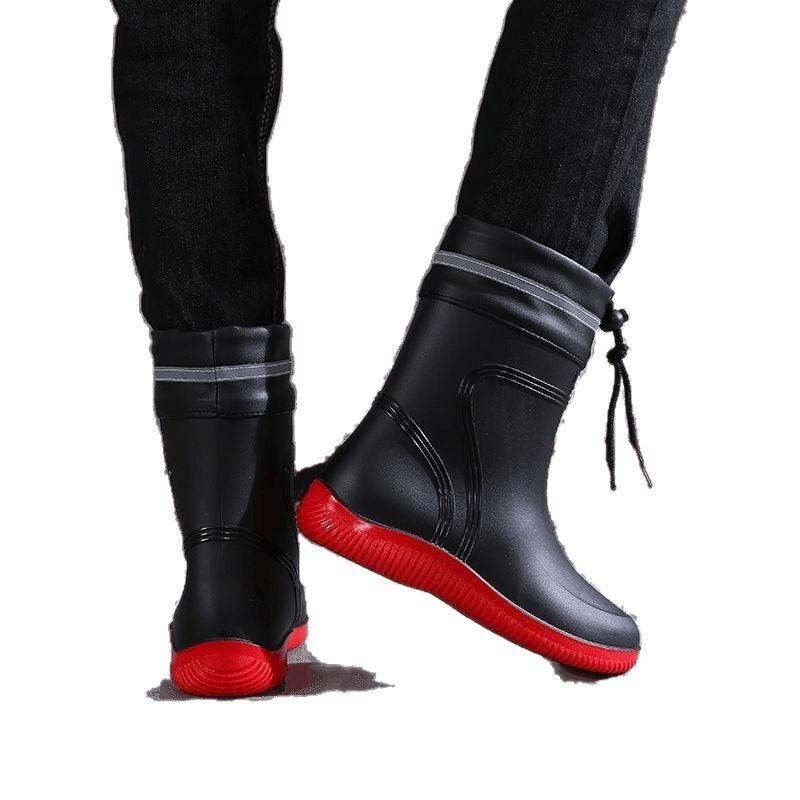 Fashion Rain Boots Waterproof Shoes Men's Tide Medium and Short Boots Wear Fleece Warm Non-slip Rain Shoes Women's Fishing Shoes Glue Shoes