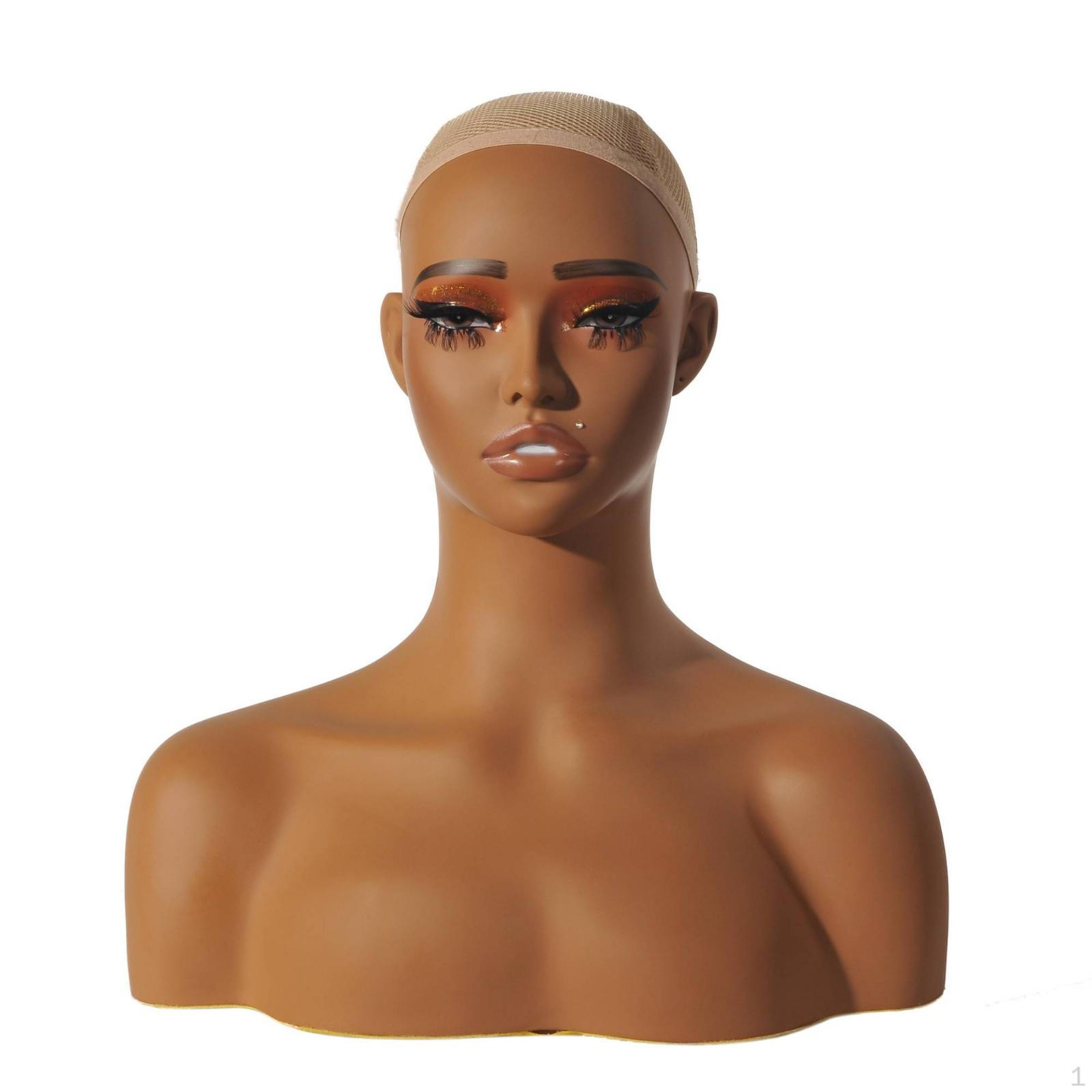Hairpiece Display Head PVC Female Realistic Skin Tone Bust Mannequin for Hair