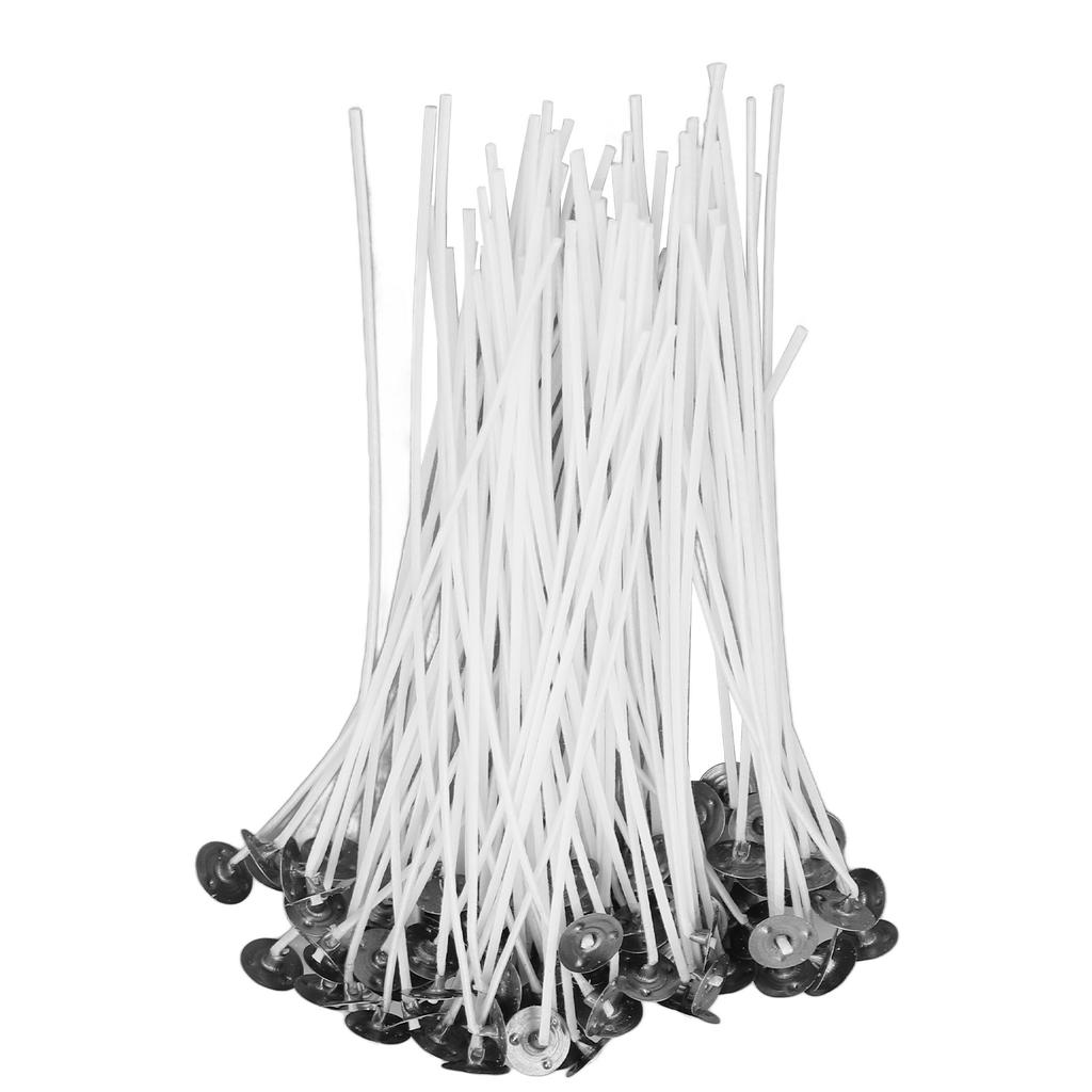 100PCS Cotton Candle Wick 15cm/5.9in Ordinary White Soy Wax with Base for Scented Candles Making