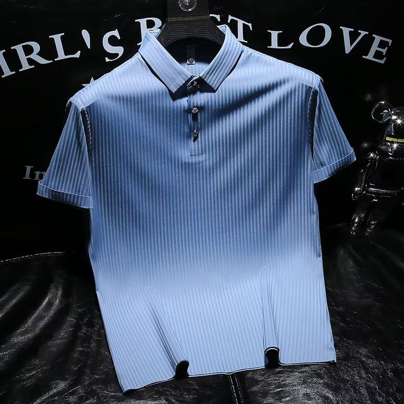 

Новая летняя мужская одежда, однотонная рубашка-поло с воротником-поло, рубашка с коротким рукавом, мужская рубашка 3XL светло-синий