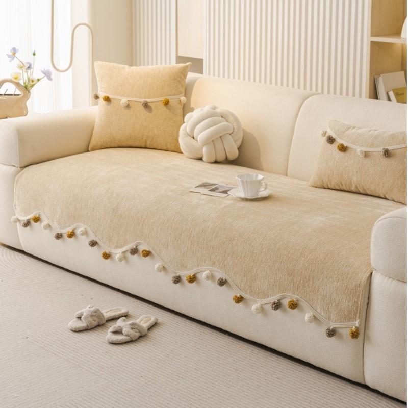Solid Sofa Cushion Cover Mats Non-Slip  Autumn Sofa Protector Arc Edge Soft Anti-Skid Living Room Chenille Sofa Cushion Mats