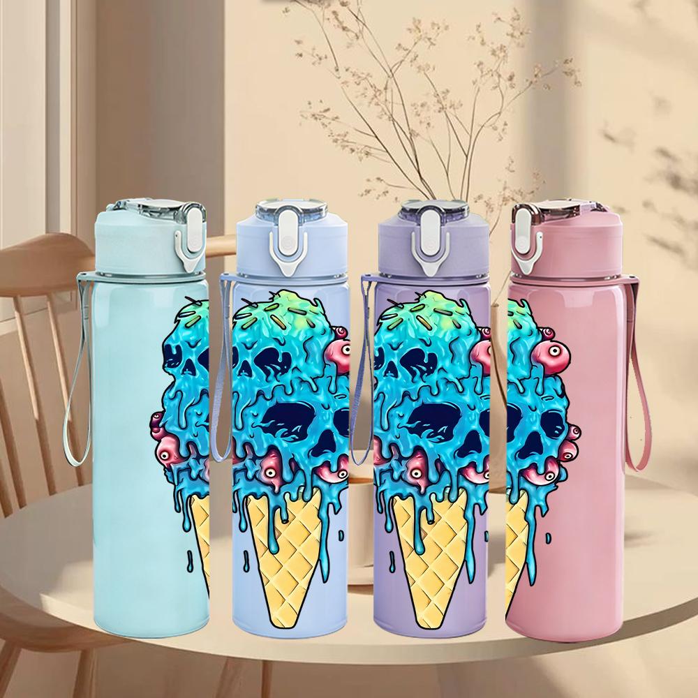 1PC Melting Multicolor Ice Cream Cone 750ml Color Plastic Water Bottle Leakproof Flip Straw Lid For Sports Office Home Use