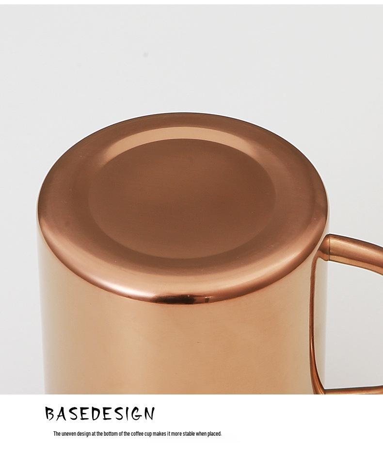 Copper-Plated 304 Stainless Steel Double-Layer Coffee Mug with Laser Logo, 400ml