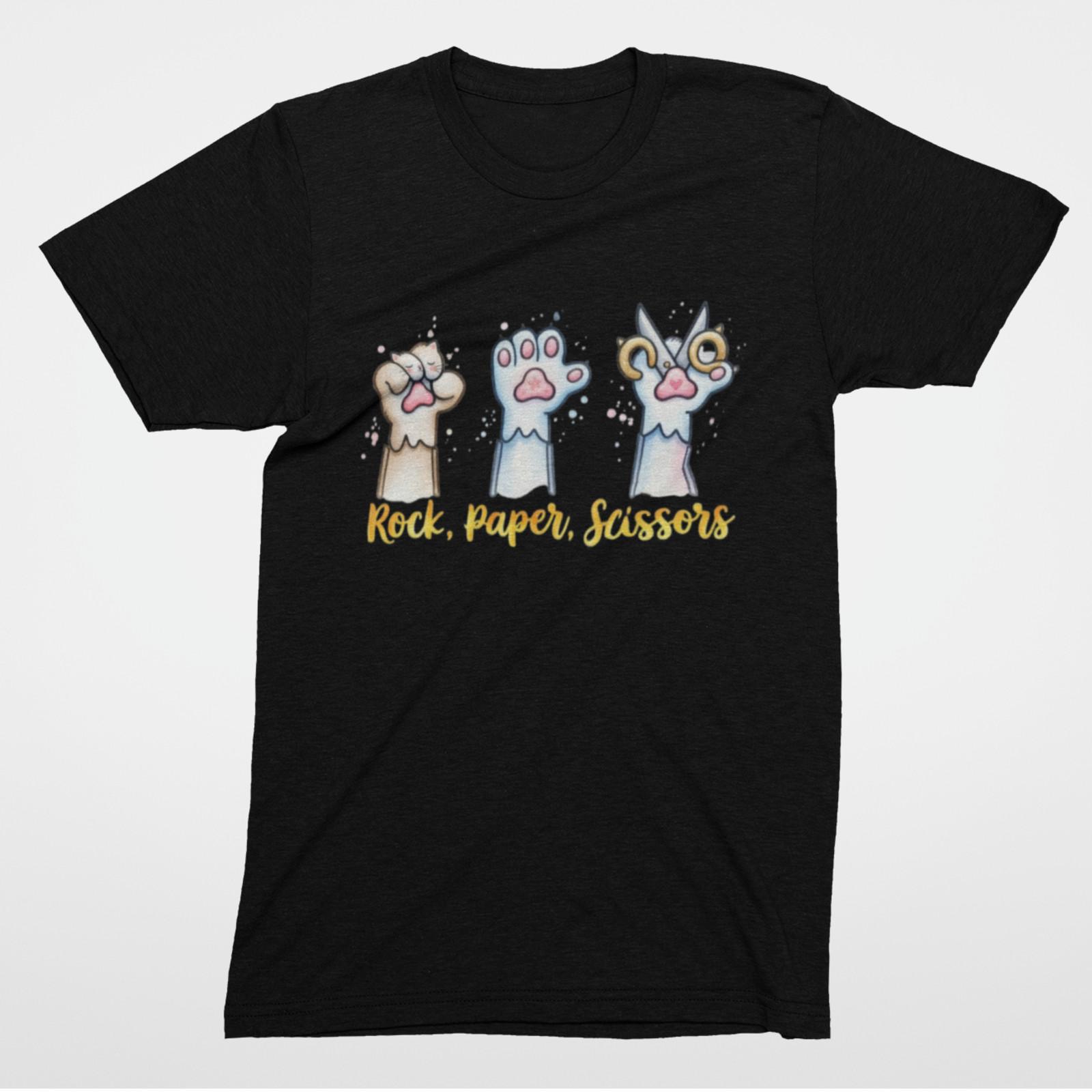 Rock Paper Scissors Cat Paws Cute T-Shirt | Funny Cat Tee M