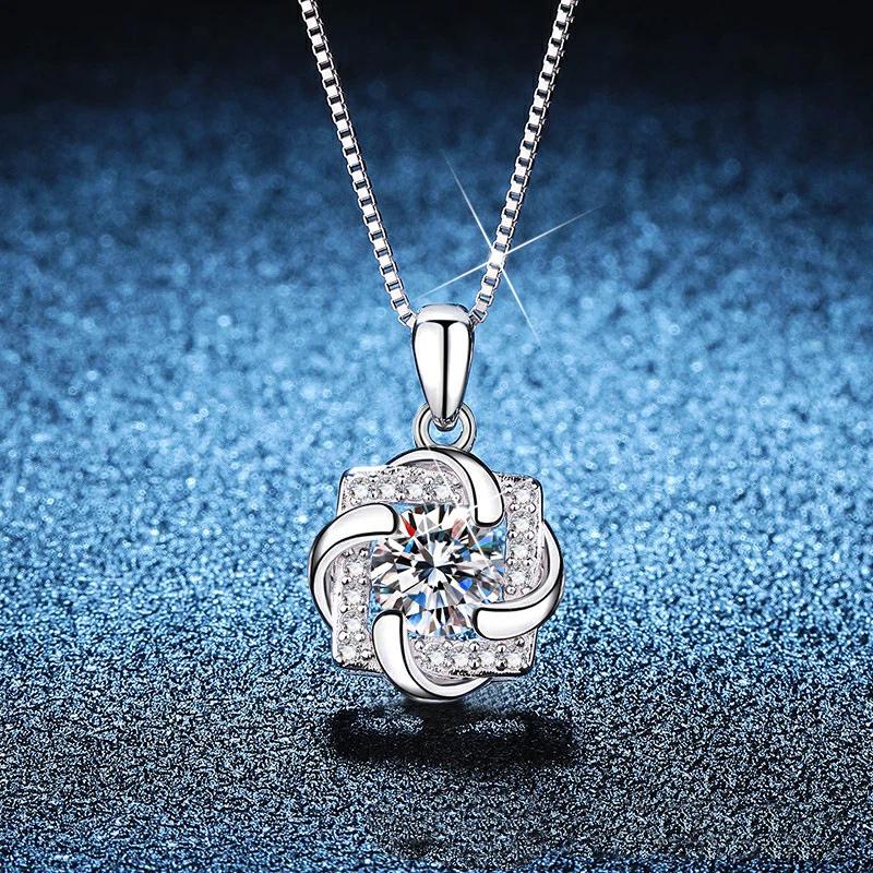 Real Platinum Carat Moissanite Pendant Necklace Rotating Windmill Original Design Color Moissanite Necklace