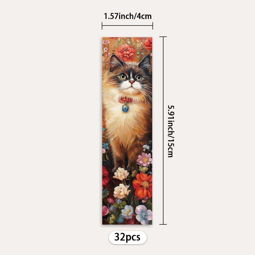 32pcs, Flower Cat Bookmark, suitable for back-to-school season, Christmas, Halloween, teachers, readers, and birthdays.