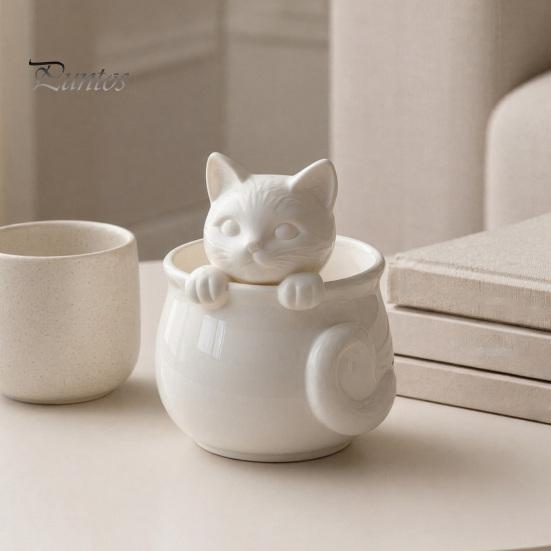 White Cat Teacup Ornament 3D Printed Teacup, Cute Coffee Cup, Figurine Shaped Desk Accessory Mugs, Holiday and Birthday Gift for Milk Tea Lovers