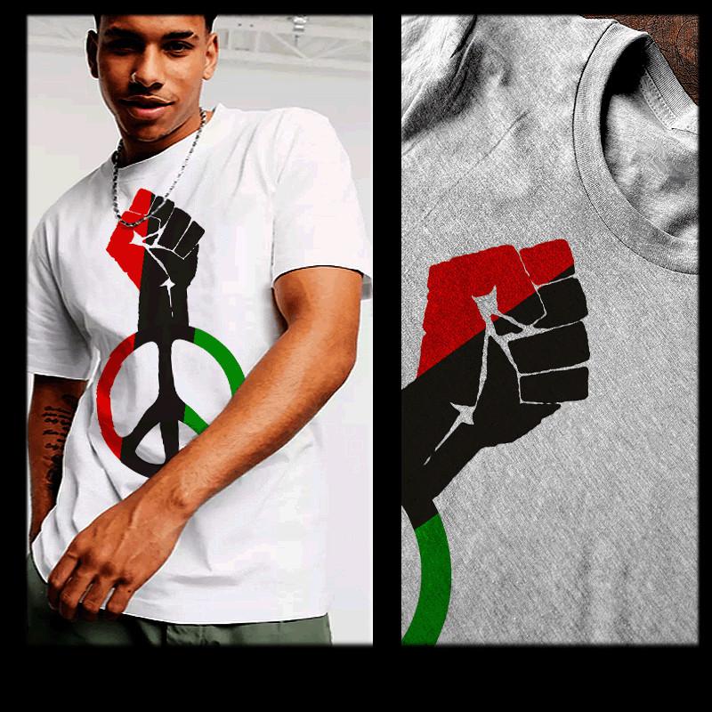 

Black Fist T-Shirt Marcus Garvey Pan-African Flag RBG Color Melanated Pride Tee XL