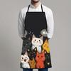 Cute Cat Print Apron - Durable Polyester, Adjustable Neck Strap, Ideal for Kitchen & Dining Use, Black with Colorful Cat Illustrations, Kitchen Apron