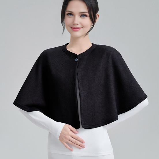 Women Shawl Solid Color Button Closure Autumn Winter Windproof Shawl Hemming Protection Loose Fit Soft Shawl Wrap