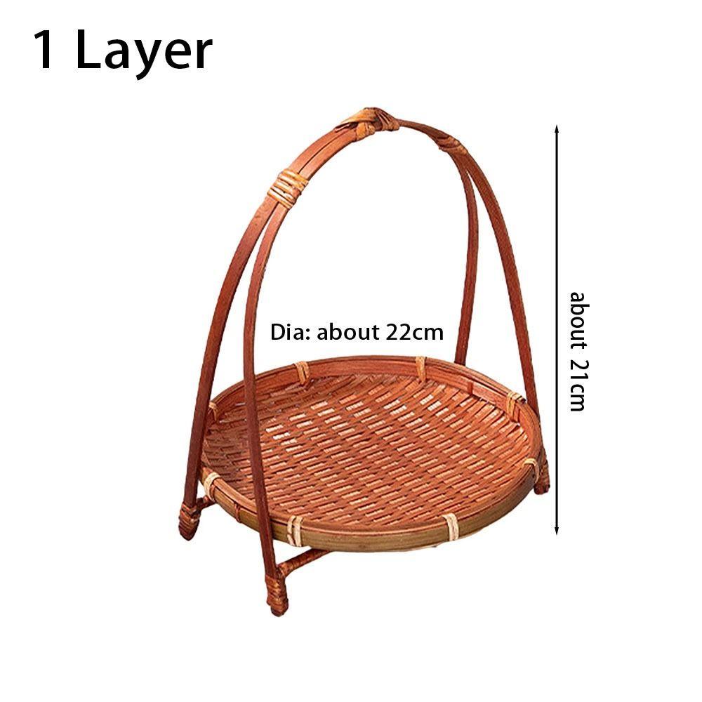 1Pcs Fruit Food Vegetable Bamboo Woven Basket 1/2/3 Layers Standing Tray Storage Basket  For Kitchen