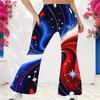 Women Plus Size High Waist Red Blue Star Printed Full Length Flared Pants