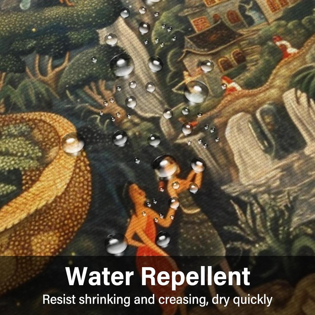 Jaipur Gartenduschvorhang, Badezimmerdekor im indischen Malstil, Wasserdichter Stoffvorhang mit Haken, Vintage Floral Boho