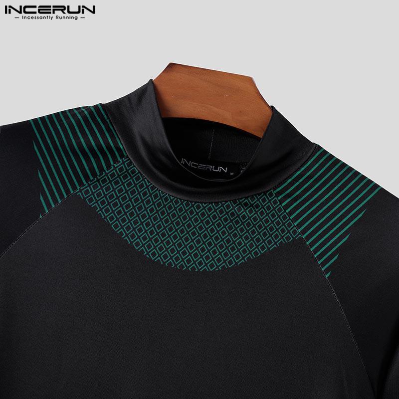 INCERUN Menn Mockneck Langermet Print Topper Uformell utstyrt underskjorter Tee