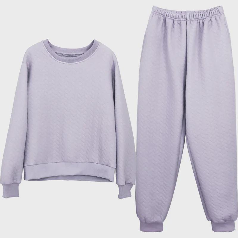 Pijama de bumbac matlasat cu mânecă lungă pentru femei - Groasă, Mărime mare pentru toamnă/iarnă