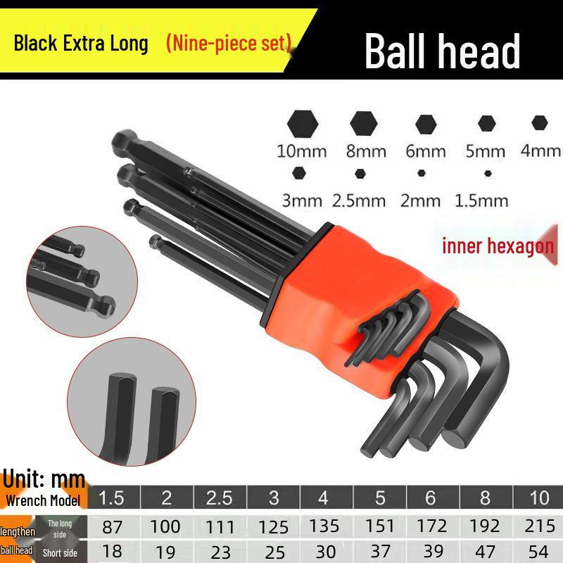 9-Piece High Hardness Hex Key & Screwdriver Set with Extended Hex Wrenches