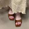 Sheepskin Version~ Simple Square Head Low-heeled Open-toed One-word Slippers for Women's Outer Wear 2025 Summer New Versatile Cool Slippers