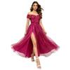 Cosplay French Tube Top Off-the-shoulder Mesh Dress Skirt, High Waist and Thin Split-fork Long Bridesmaid Dress, Prom Party Evening Dress