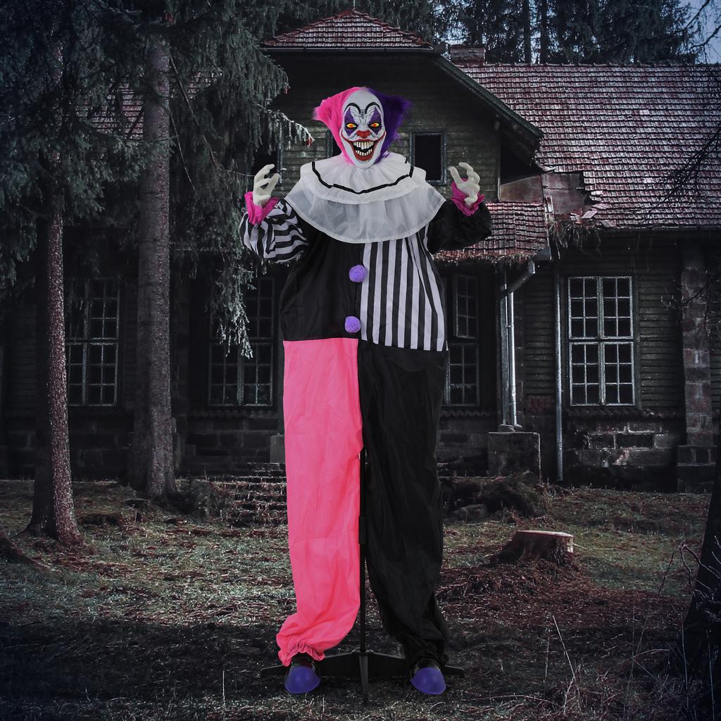 5'6" Scary Laughing Clown Halloween Animatronic, with Glowing Eyes