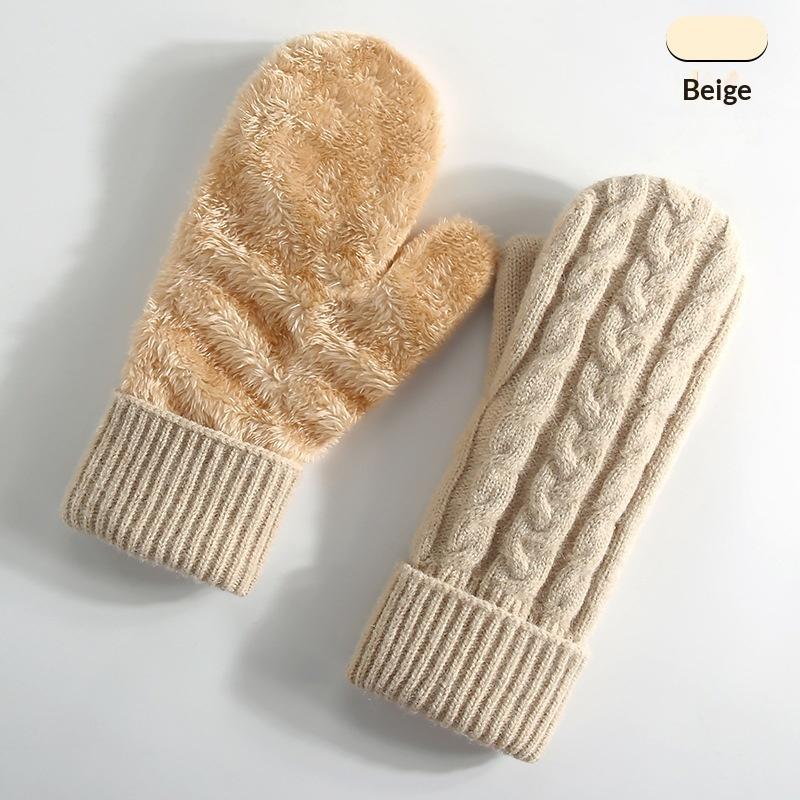 New Knitted Gloves Winter Double Layer Velvet Thickened Warm Cover Gloves Finger Gloves