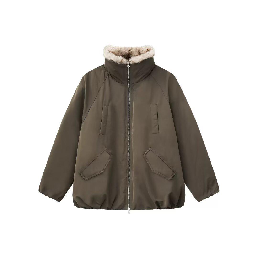 

Men s Winter Cotton Jacket with Fur Collar - Loose, Fashionable, Casual, and Versatile Design XXL зелений