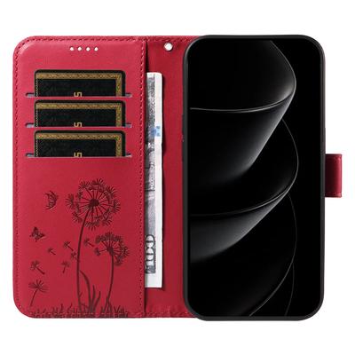 For iPhone 17 Pro Max Leather Wallet Case with Strap Dandelion Imprint Phone Stand Cover