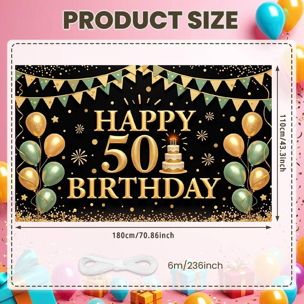 50th Celebration Display Triangular Bunting Golden Birthday Banner Birthday Celebration Banner Golden Glitter For Hotel