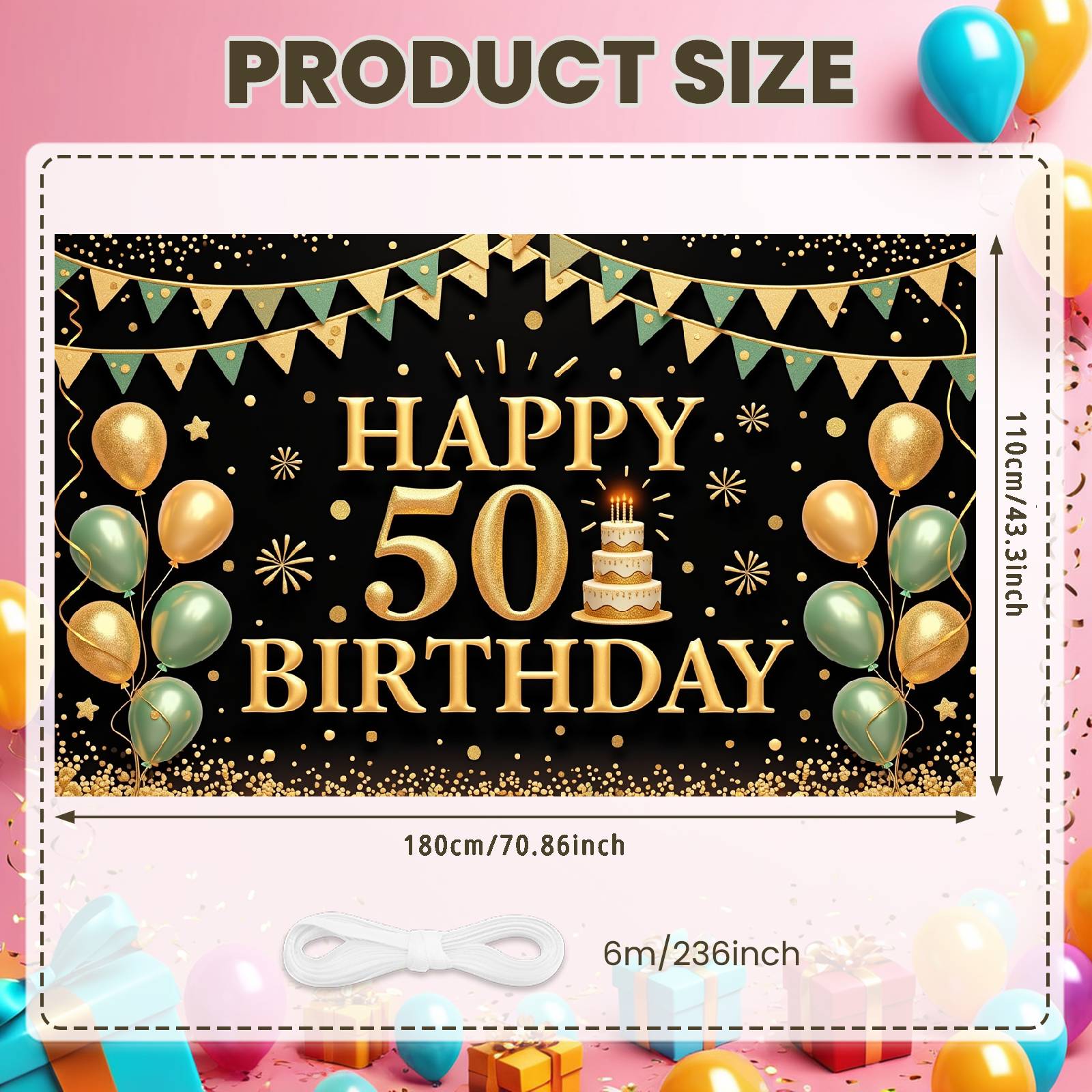 

50th Celebration Display Triangular Bunting Golden Birthday Banner Birthday Celebration Banner Golden Glitter For Hotel