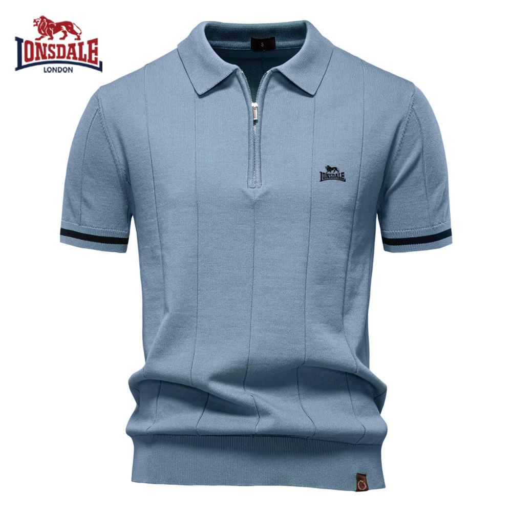 Lonsdale 2026 Весна/Лето Новая мужская шерстяная рубашка-поло в стиле business casual с вышивкой, вязаная рубашка-поло с откидным воротником, короткий рукав L