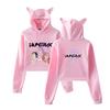 Fashion KPop Demon Hunters Printed Kawaii Crop Top Hoodie Funny Cat Ear Cropped Short Sweatshirt Hooded Pullover Women Tops Streetwear