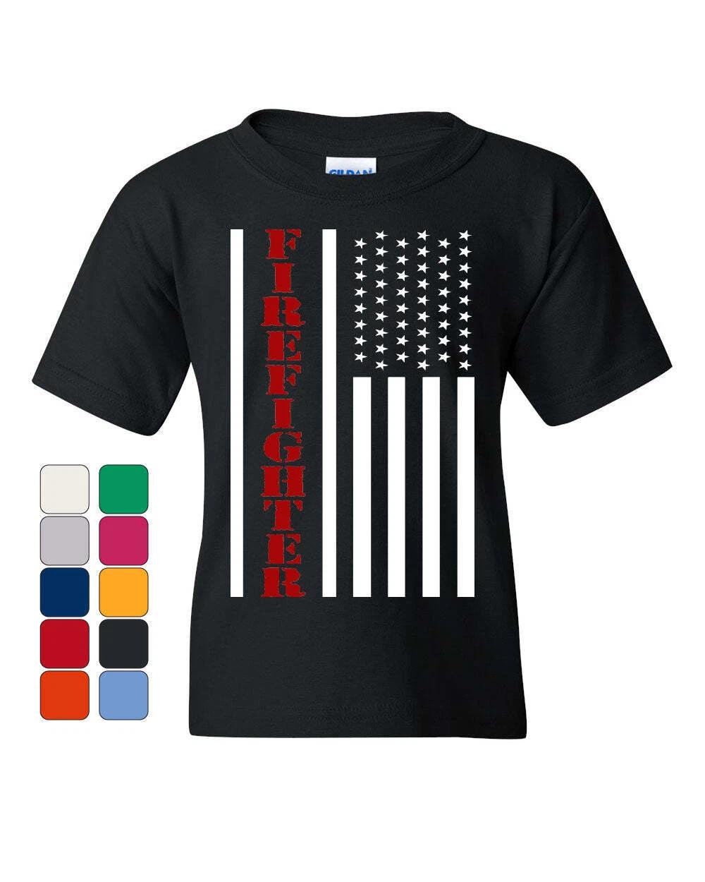 Firefighter Stars and Stripes Youth kids boys T-Shirt Fire and Rescue Fire Dept Kids Tee 100