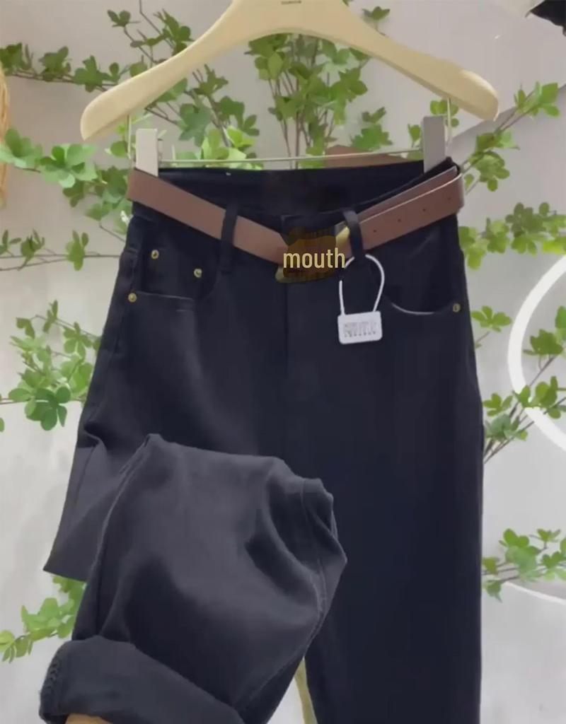 Kadınlar için Büyük Yüksek Bel Düz Paça Kot Pantolon - 2025 İlkbahar/Sonbahar, Petite Bol Kesim, Dokuz Nokta Harem Tarzı.