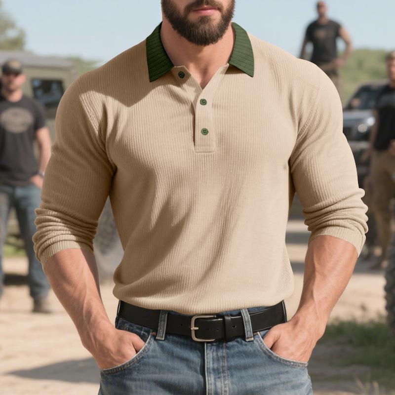 Men Long Sleeve Polo Shirt Casual Style Autumn