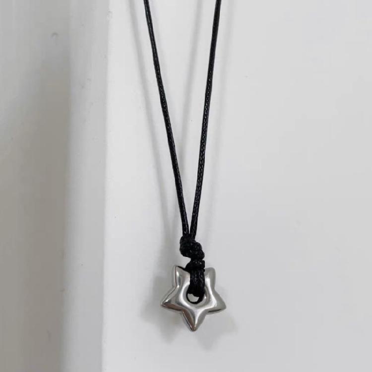 Vintage Fashion Star Pendant Necklace for Women Men Adjustable Length Wax Rope Collarbone Chain Handmade Jewelry