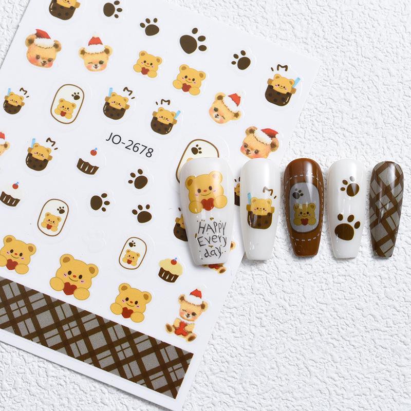 Cute Bowknot & Bear Hand-Painted Nail Stickers