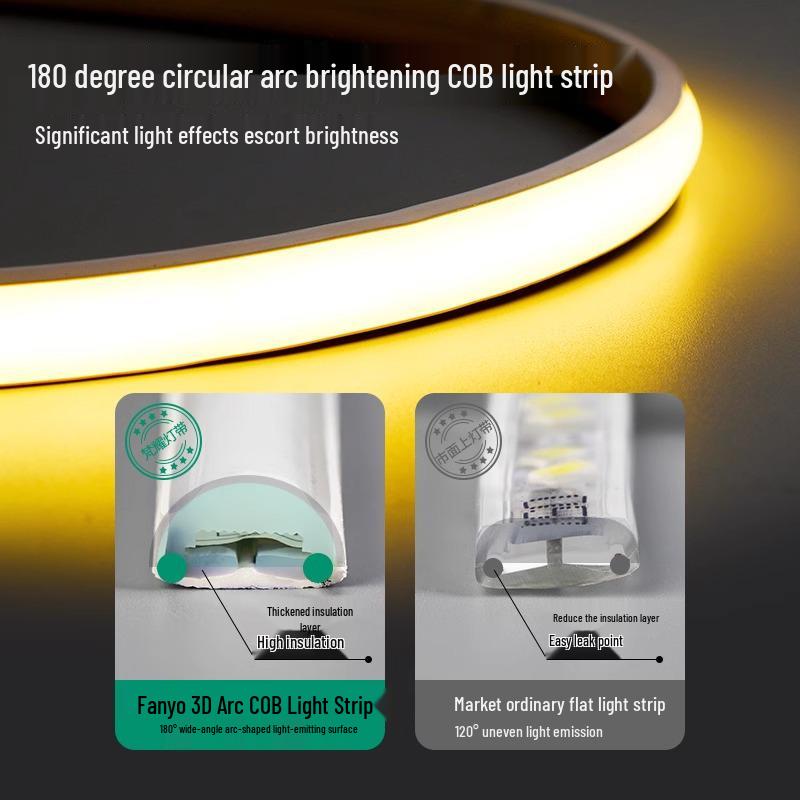 Outdoor Waterproof LED Strip Light, 220V COB, Self-Adhesive, Super Bright White, Suitable for Living Room and Ceiling.