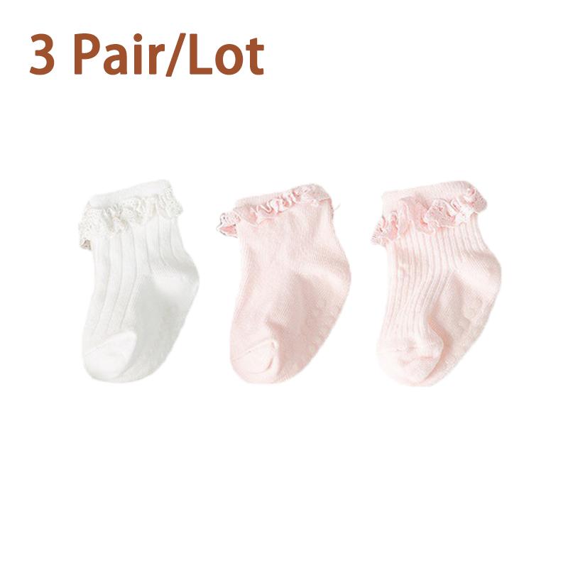 3/5 Paar/Los Neue Baby Kinder Rutschfeste Herbst Winter Baumwollsocken Einfarbig Baby Fußsocken Mädchen Atmungsaktive Rüschensocken